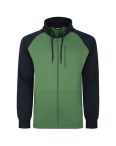 Bigdude Contrast Raglan Full Zip Hoody Deep Green